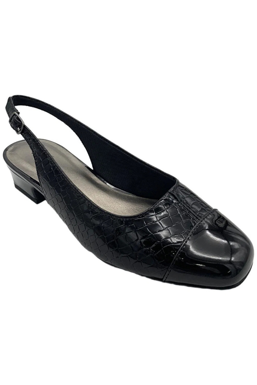 Trotters Women's DEA Woven Pump Black/Crocodile Patent - Narrow